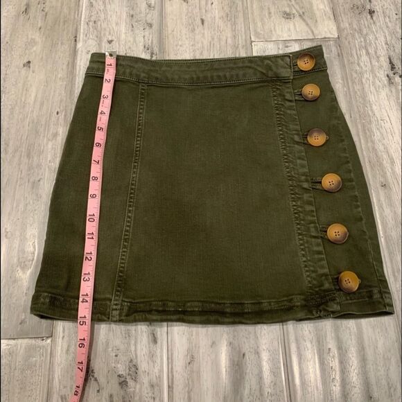 Vtg Free People Y2K  Army Green Tortoise Button Down Denim Mini Skirt - Picture 5 of 14